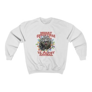 Bulldog Sweatshirt | Merry Christmas Ya Filthy Animal | Unisex Heavy Blend™ Crewneck Sweatshirt