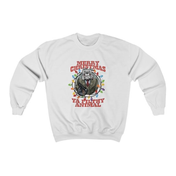 Bulldog Sweatshirt | Merry Christmas Ya Filthy Animal | Unisex Heavy Blend™ Crewneck Sweatshirt