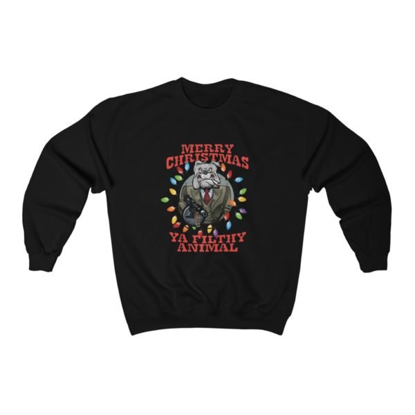 Bulldog Sweatshirt | Merry Christmas Ya Filthy Animal | Unisex Heavy Blend™ Crewneck Sweatshirt - Image 2